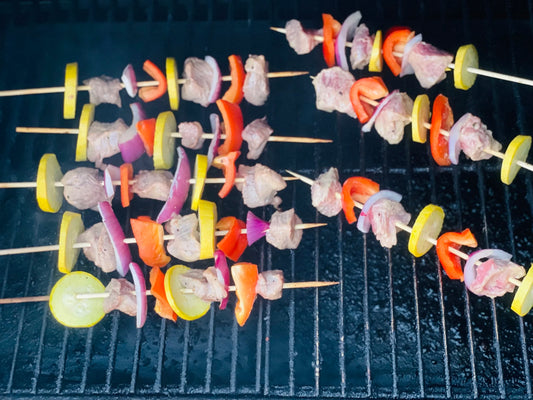 Steak kabobs on the grill