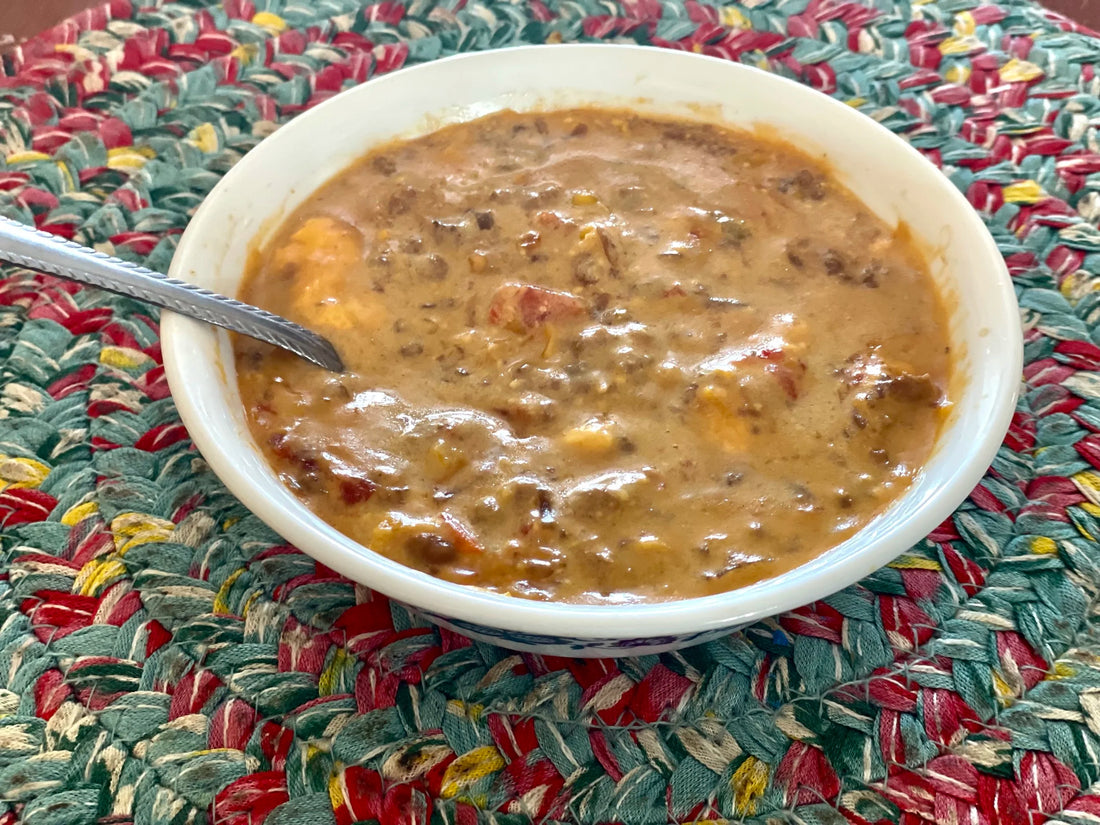 Bowl of creamy cheeseburger soup