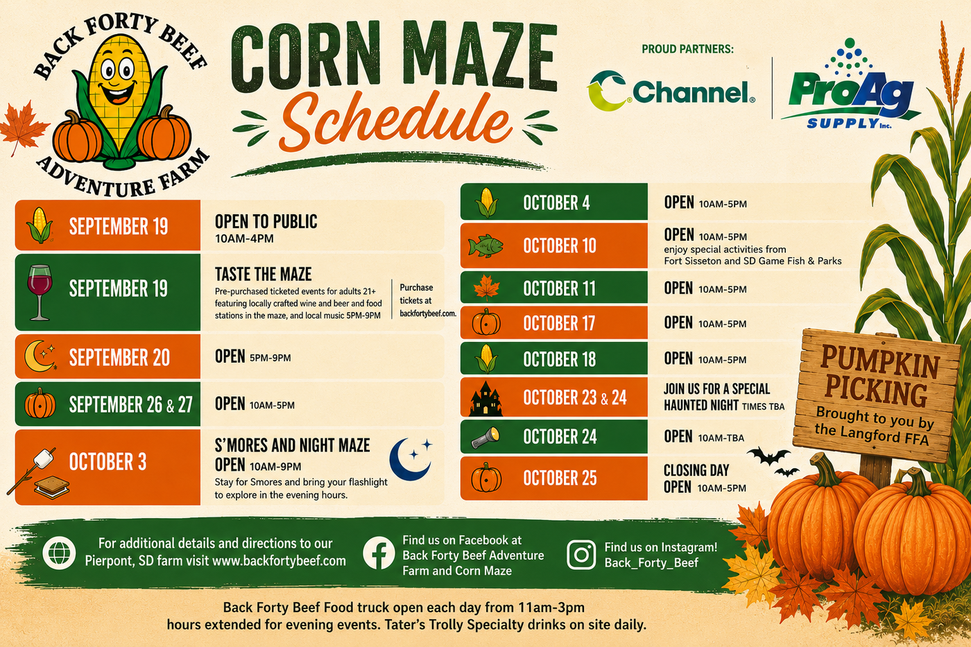 Back Forty Beef Adventure Farm 2026 Corn Maze Schedule